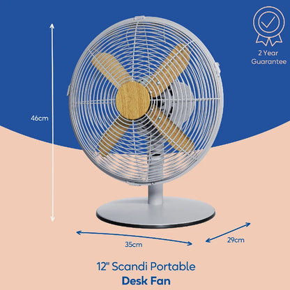 Russell Hobbs RHMDF1201WDG 12" Scandi Desk Fan in Grey and Wood Effect