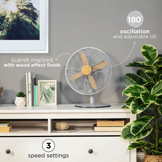 Russell Hobbs RHMDF1201WDG 12" Scandi Desk Fan in Grey and Wood Effect