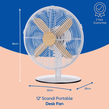 Russell Hobbs RHMDF1201WDW 12" White Scandi Style Desk Fan