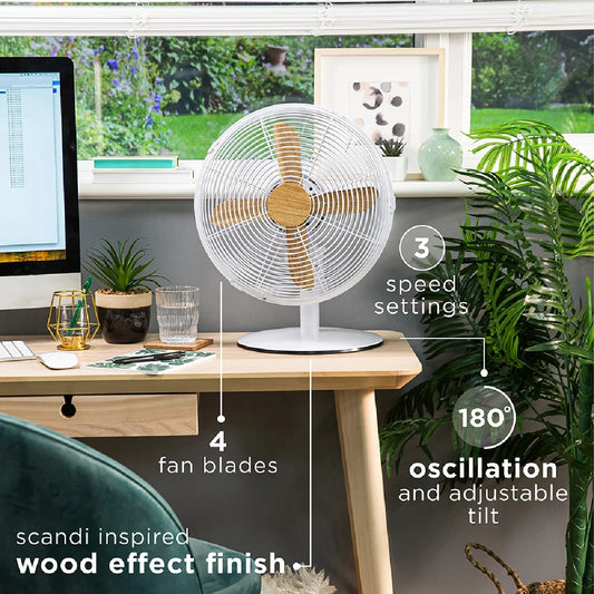 Russell Hobbs RHMDF1201WDW 12" White Scandi Style Desk Fan