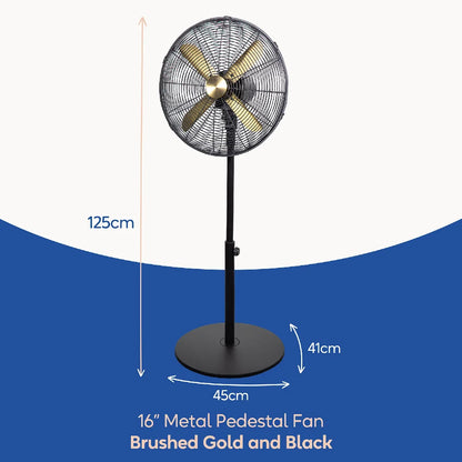 Russell Hobbs RHMPF1601BG 16” Metal Pedestal Fan in Brushed Gold & Black