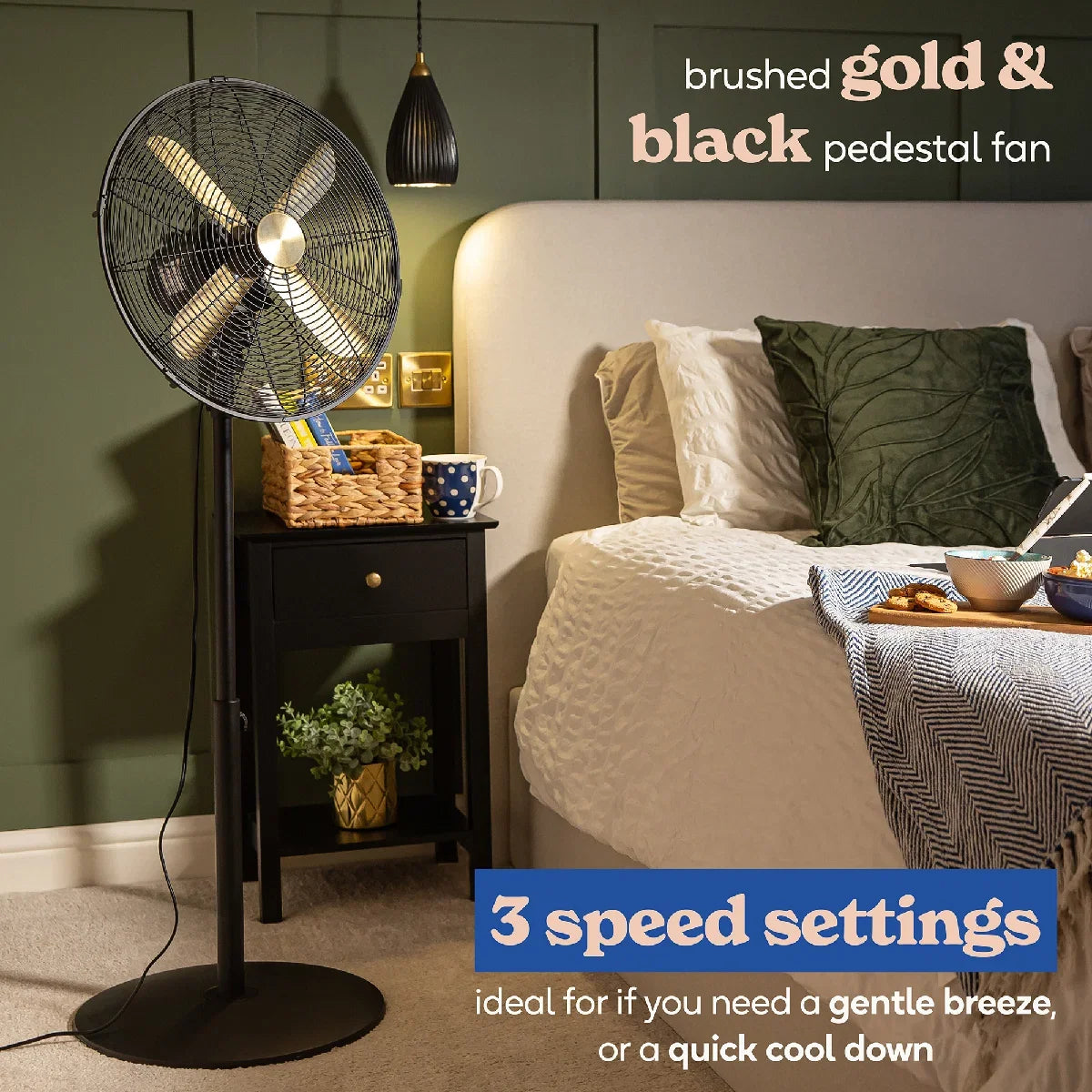 Russell Hobbs RHMPF1601BG 16” Metal Pedestal Fan in Brushed Gold & Black