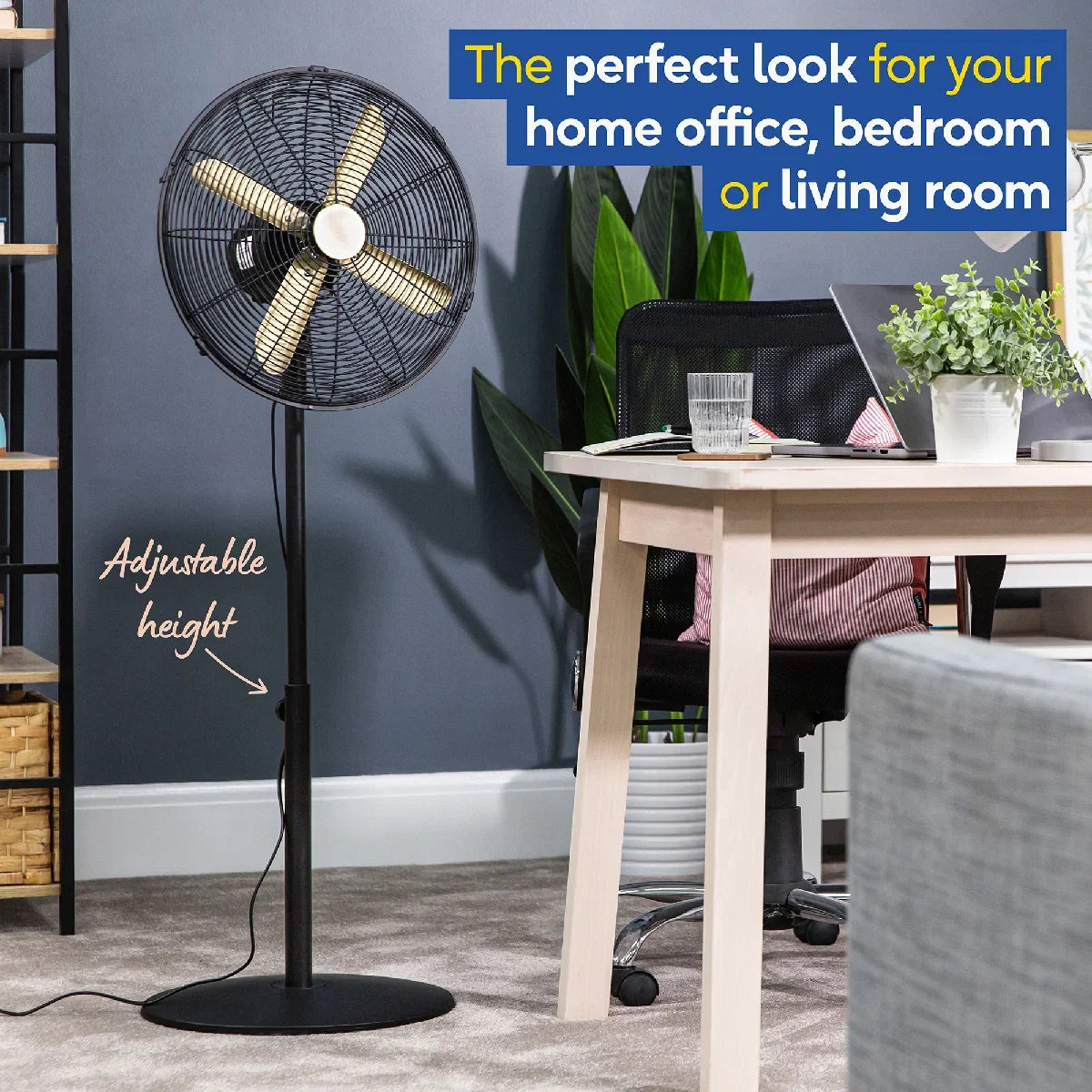 Russell Hobbs RHMPF1601BG 16” Metal Pedestal Fan in Brushed Gold & Black