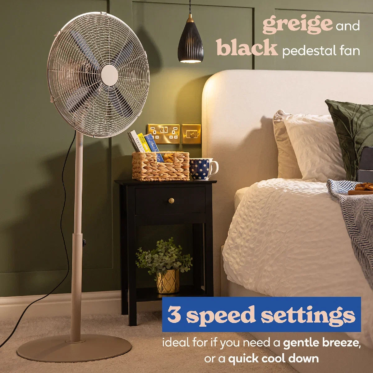Russell Hobbs RHMPF1601GR 16” Metal Pedestal Fan in Greige