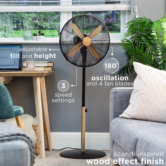 Russell Hobbs RHMPF1601WDB 16" Black Scandi Style Pedestal Fan