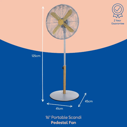 Russell Hobbs RHMPF1601WDG 16” Scandi Pedestal Fan in Grey and Wood Effect