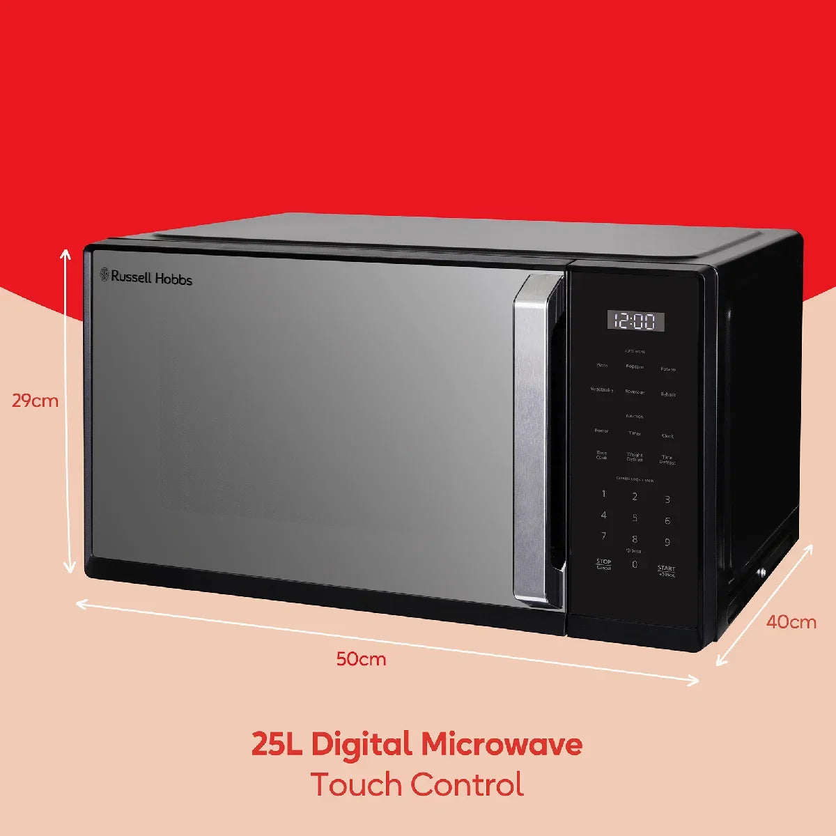 Russell Hobbs RHMT2512B 25L Digital Microwave, Black