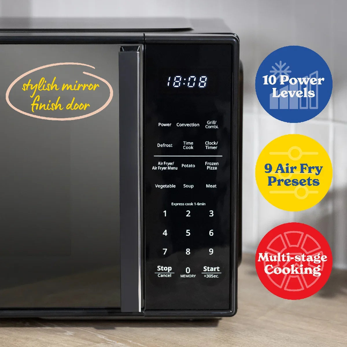 Russell Hobbs® RHMTAF2302B 23L 4-in-1 Touch Control Digital Combination Microwave with Air Fryer Function in Black