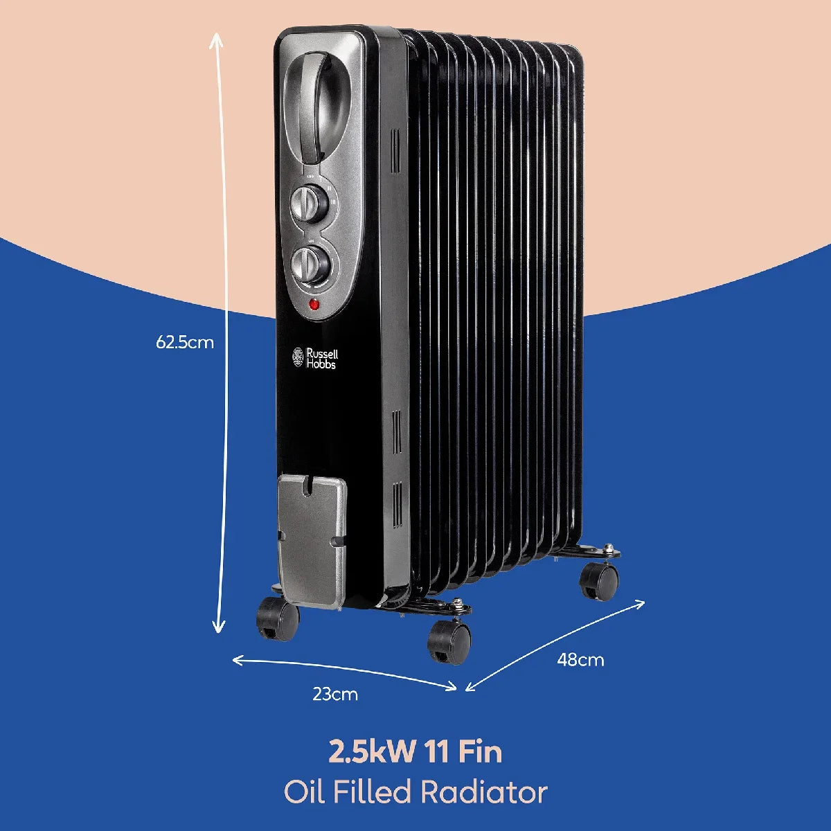 Russell Hobbs RHOFR1106B 2.5kW 11-fin Oil Filled Radiator in Black