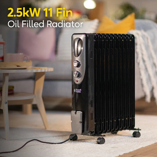 Russell Hobbs RHOFR1106B 2.5kW 11-fin Oil Filled Radiator in Black