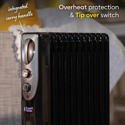 Russell Hobbs RHOFR1106B 2.5kW 11-fin Oil Filled Radiator in Black