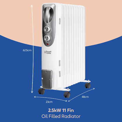 Russell Hobbs RHOFR1106 2.5kW 11-fin Oil Filled Radiator in White