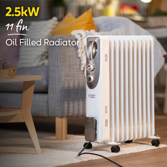 Russell Hobbs RHOFR1106 2.5kW 11-fin Oil Filled Radiator in White