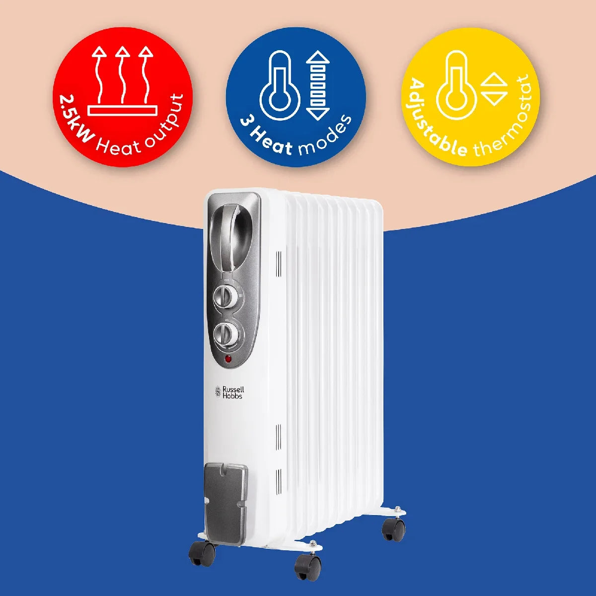 Russell Hobbs RHOFR1106 2.5kW 11-fin Oil Filled Radiator in White