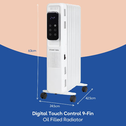 Russell Hobbs RHOFR2009-D 2kW Digital Touch Control 9-fin Oil Filled Radiator in White