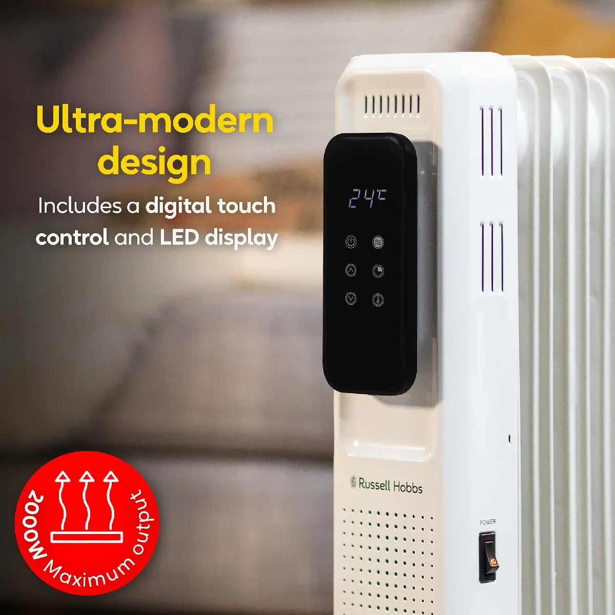 Russell Hobbs RHOFR2009-D 2kW Digital Touch Control 9-fin Oil Filled Radiator in White