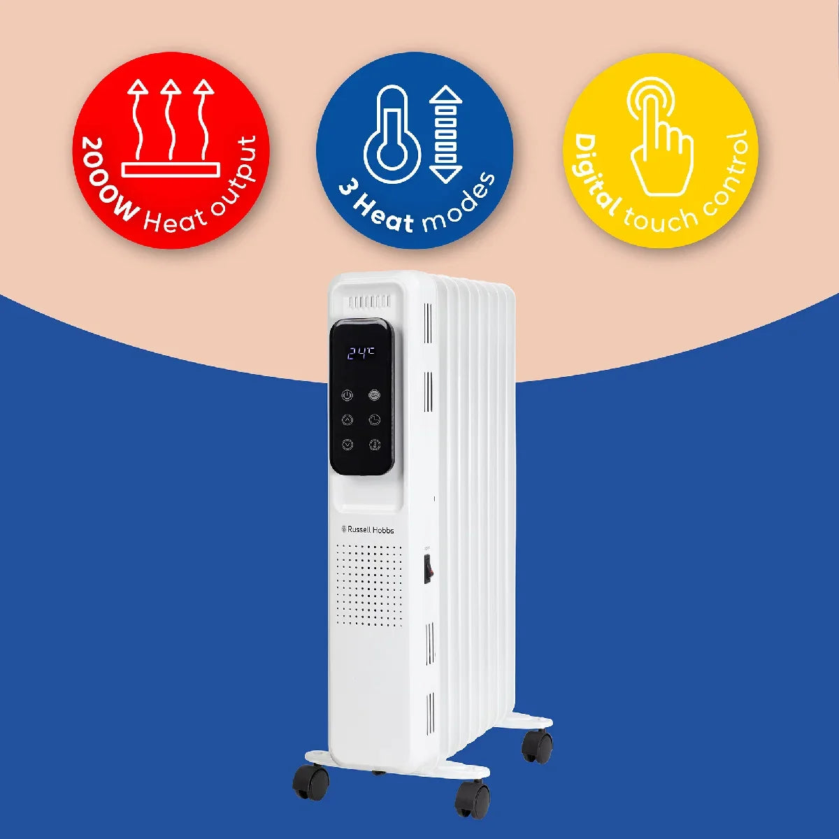 Russell Hobbs RHOFR2009-D 2kW Digital Touch Control 9-fin Oil Filled Radiator in White