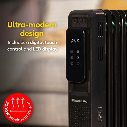 Russell Hobbs RHOFR2009B-D 2kW Digital Touch Control 9-fin Oil Filled Radiator in Black