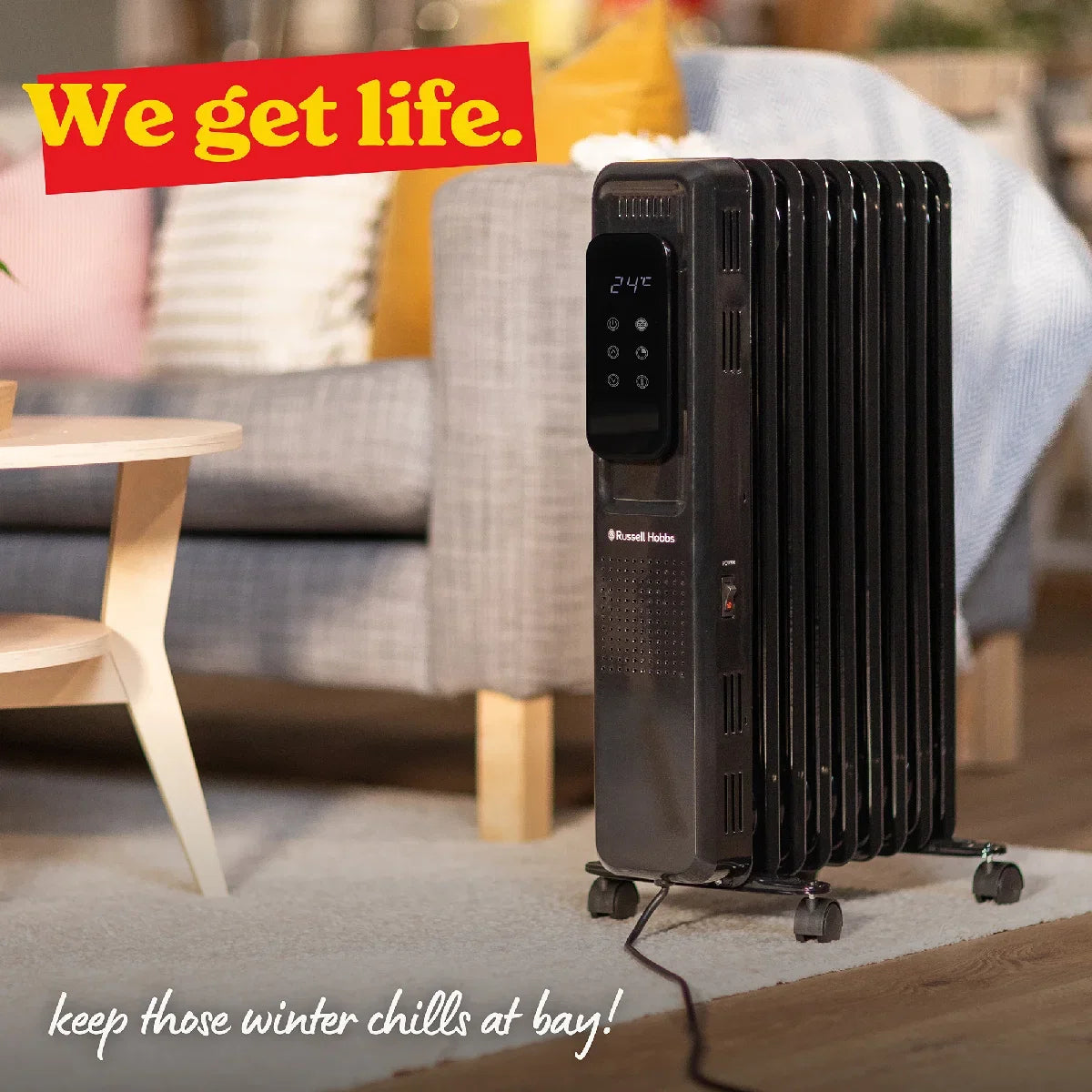 Russell Hobbs RHOFR2009B-D 2kW Digital Touch Control 9-fin Oil Filled Radiator in Black