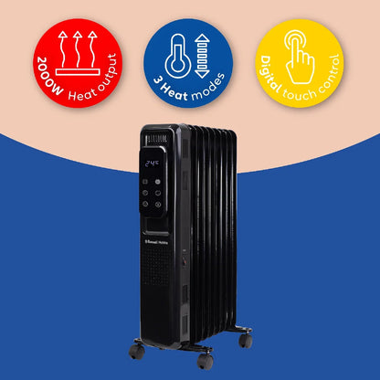 Russell Hobbs RHOFR2009B-D 2kW Digital Touch Control 9-fin Oil Filled Radiator in Black