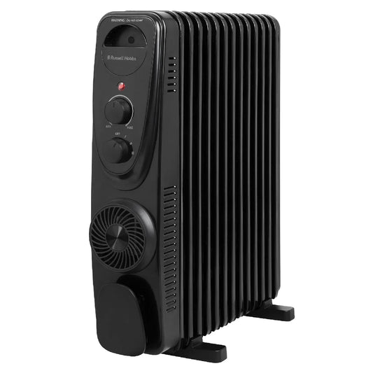 Russell Hobbs® RHOFR2403B, 2.5kW 13 Fin Manual Oil Filled Radiator with 400W Turbo Fan in Black