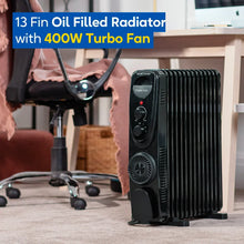 Russell Hobbs® RHOFR2403B, 2.5kW 13 Fin Manual Oil Filled Radiator with 400W Turbo Fan in Black