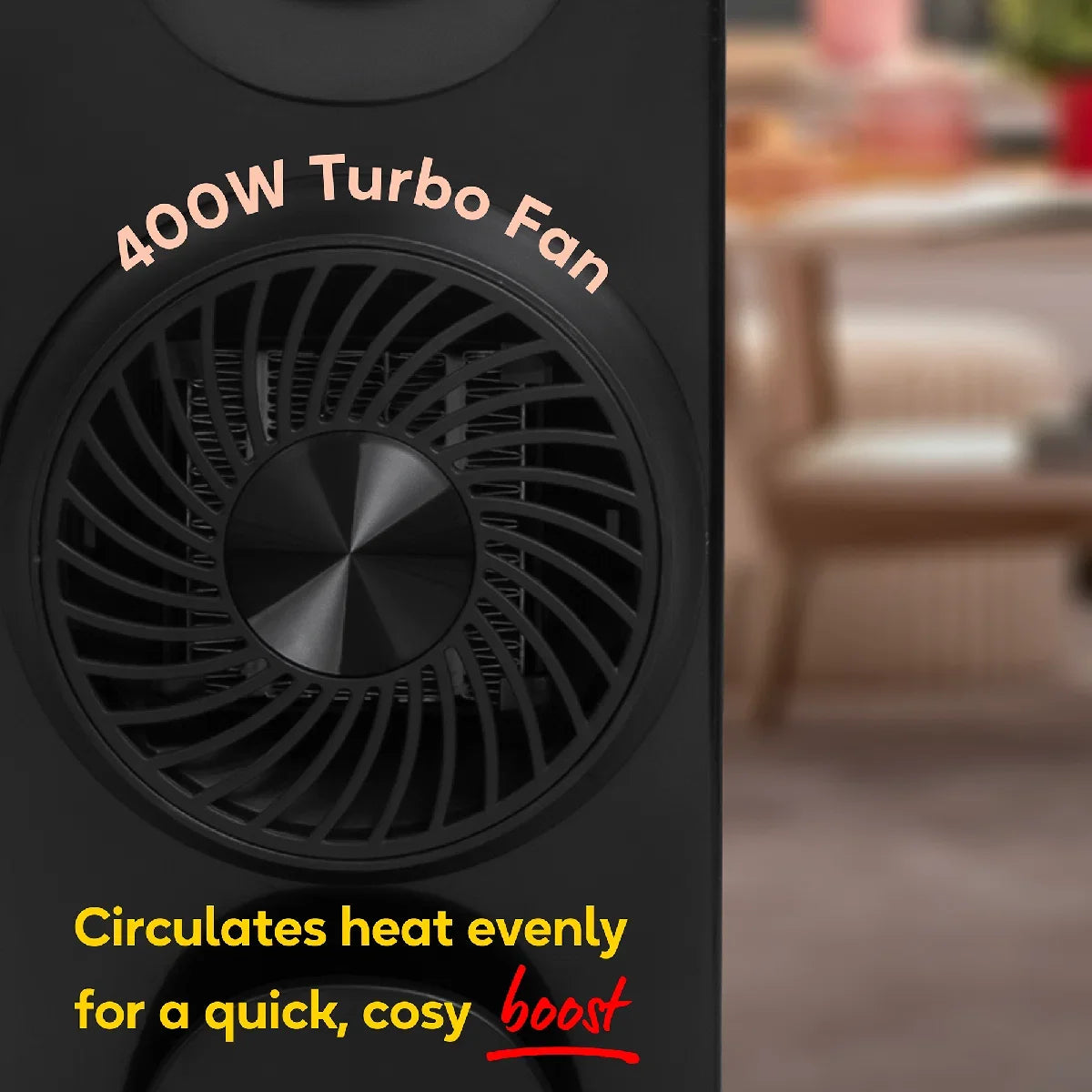 Russell Hobbs® RHOFR2403B, 2.5kW 13 Fin Manual Oil Filled Radiator with 400W Turbo Fan in Black