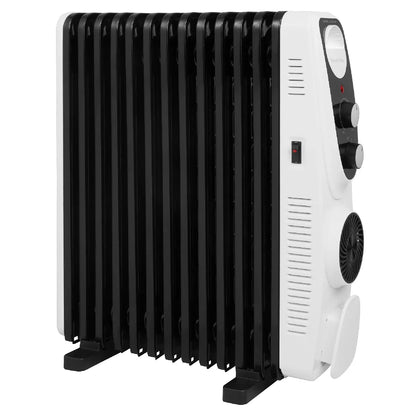 Russell Hobbs® RHOFR2403, 2.5kW 13 Fin Manual Oil Filled Radiator with 400W Turbo Fan in White & Black