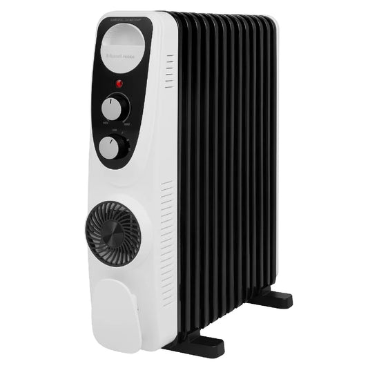 Russell Hobbs® RHOFR2403, 2.5kW 13 Fin Manual Oil Filled Radiator with 400W Turbo Fan in White & Black