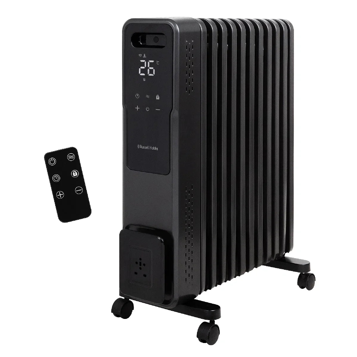 Russell Hobbs® RHOFR2500-M-D, 2.5kW 11 Fin Digital Oil Filled Radiator with M-Shaped Fins, Touch Control and Remote in Graphite