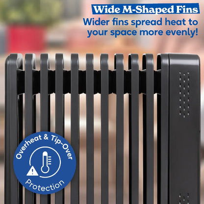 Russell Hobbs® RHOFR2500-M-D, 2.5kW 11 Fin Digital Oil Filled Radiator with M-Shaped Fins, Touch Control and Remote in Graphite