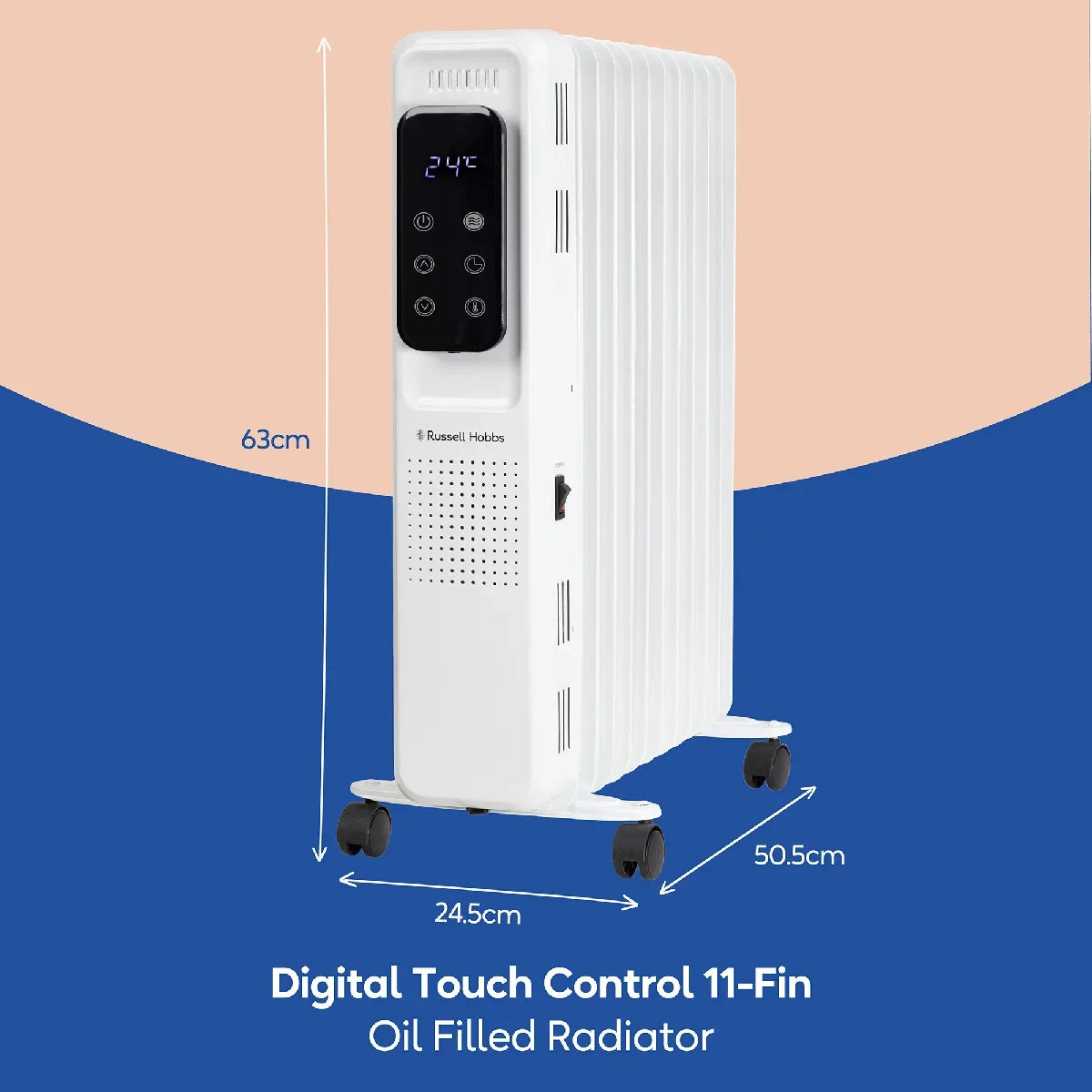 Russell Hobbs RHOFR2521-D 2.5kW Digital Touch Control 11-fin Oil Filled Radiator in White