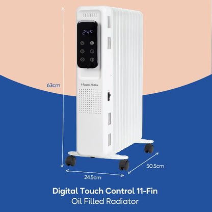 Russell Hobbs RHOFR2521-D 2.5kW Digital Touch Control 11-fin Oil Filled Radiator in White