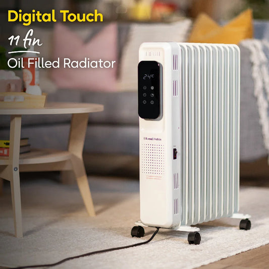 Russell Hobbs RHOFR2521-D 2.5kW Digital Touch Control 11-fin Oil Filled Radiator in White