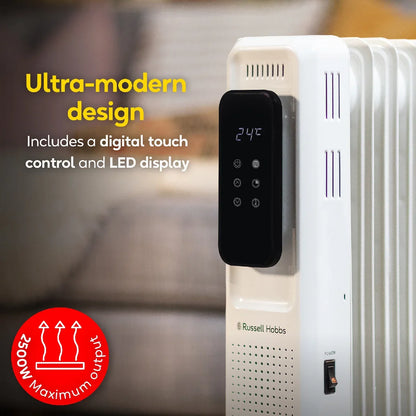 Russell Hobbs RHOFR2521-D 2.5kW Digital Touch Control 11-fin Oil Filled Radiator in White