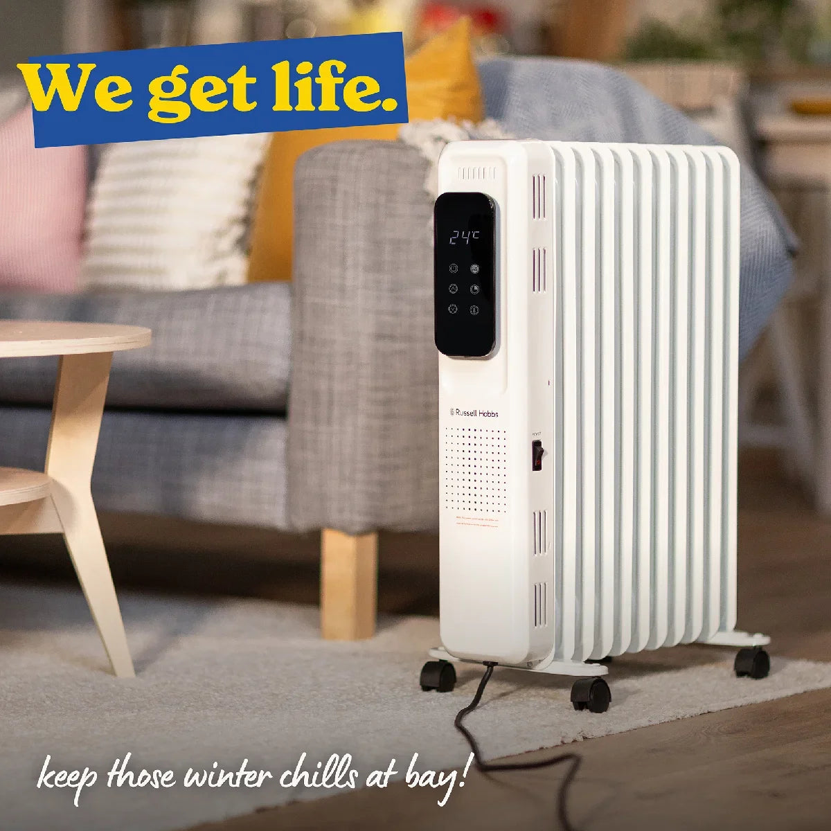 Russell Hobbs RHOFR2521-D 2.5kW Digital Touch Control 11-fin Oil Filled Radiator in White
