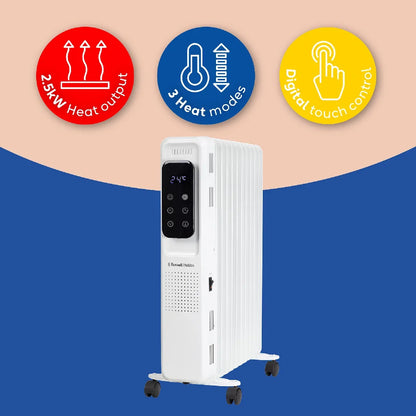 Russell Hobbs RHOFR2521-D 2.5kW Digital Touch Control 11-fin Oil Filled Radiator in White