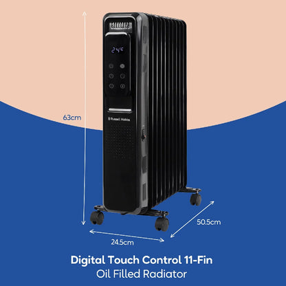 Russell Hobbs RHOFR2521B-D 2.5kW Digital Touch Control 11-fin Oil Filled Radiator in Black