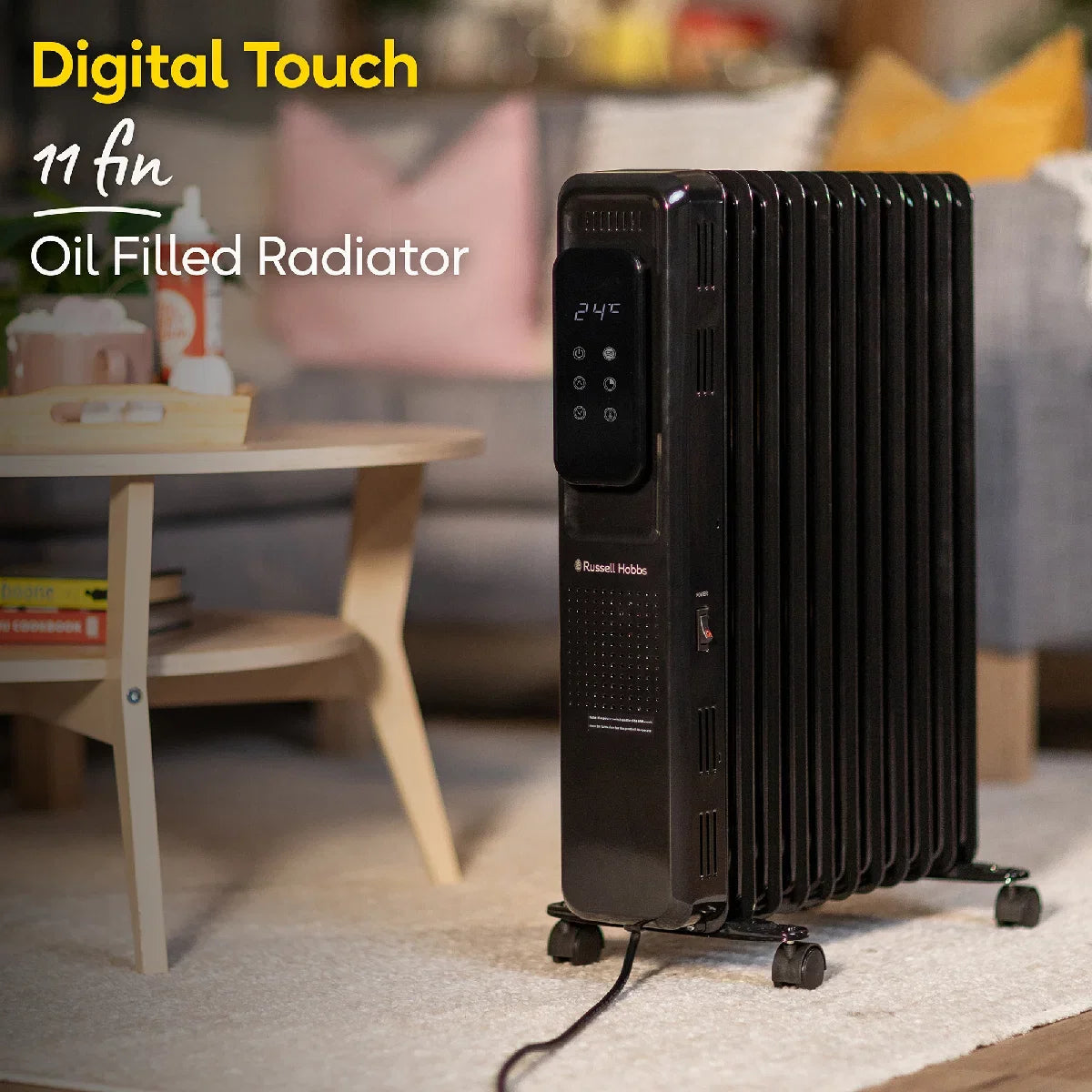 Russell Hobbs RHOFR2521B-D 2.5kW Digital Touch Control 11-fin Oil Filled Radiator in Black