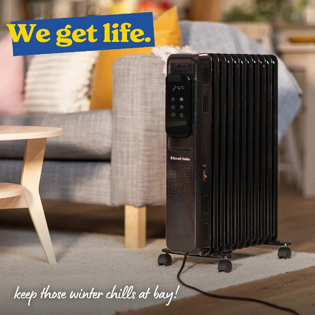 Russell Hobbs RHOFR2521B-D 2.5kW Digital Touch Control 11-fin Oil Filled Radiator in Black