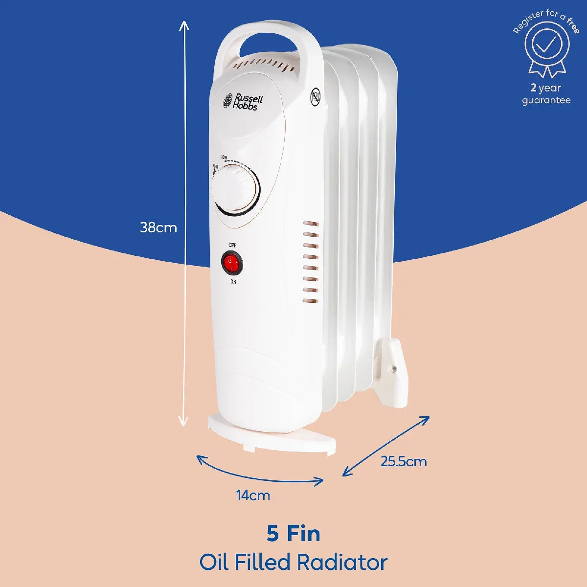 Russell Hobbs RHOFR3001 5 Fin Oil Filled Radiator in White