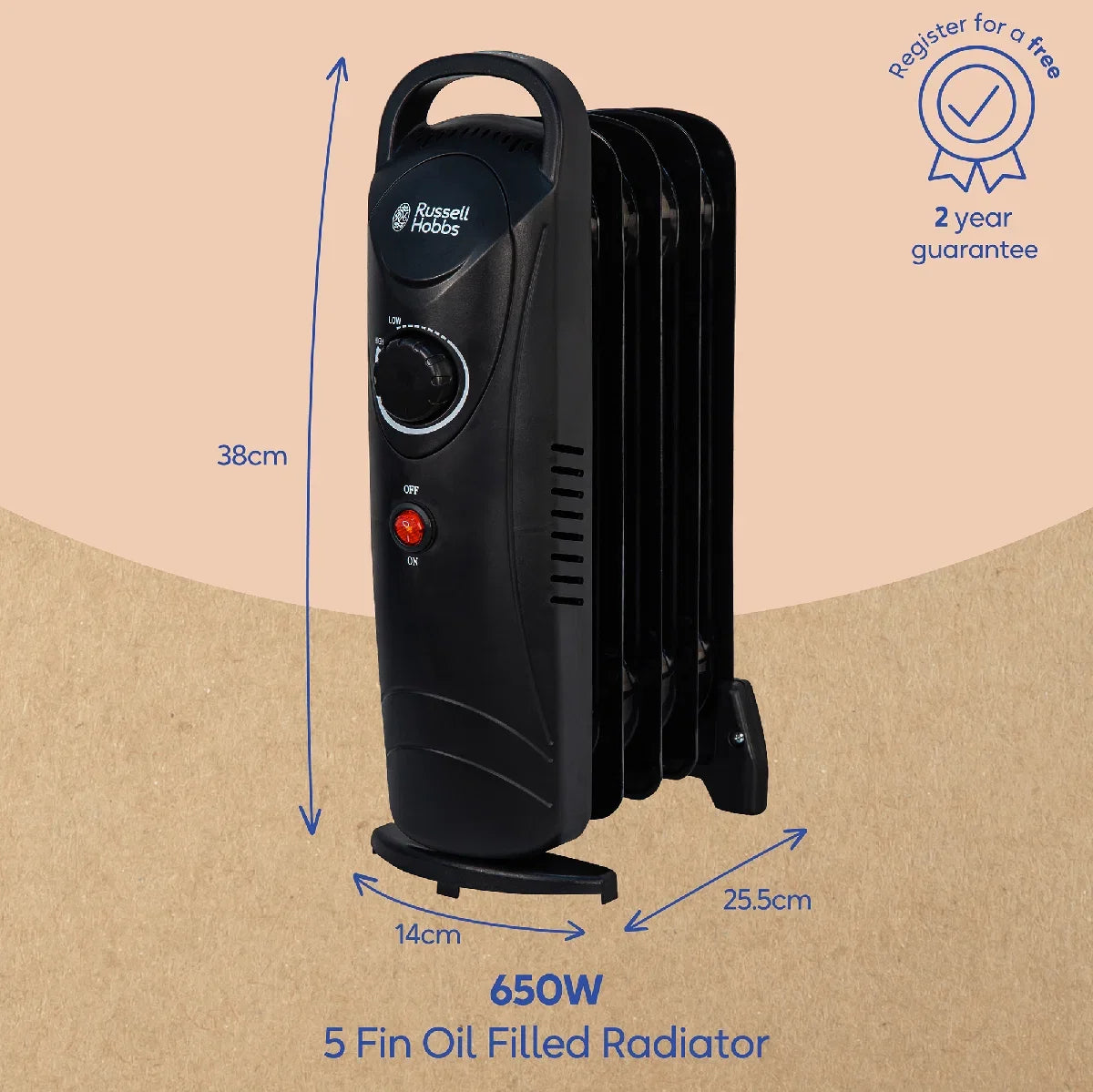 Russell Hobbs RHOFR3001 5 Fin Oil Filled Radiator in Black