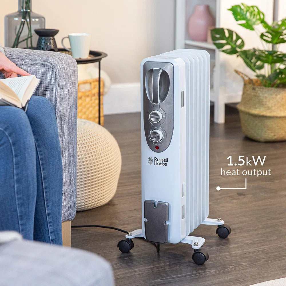 Russell Hobbs RHOFR5001 1.5kW Oil Filled Radiator, 7 Fin, White