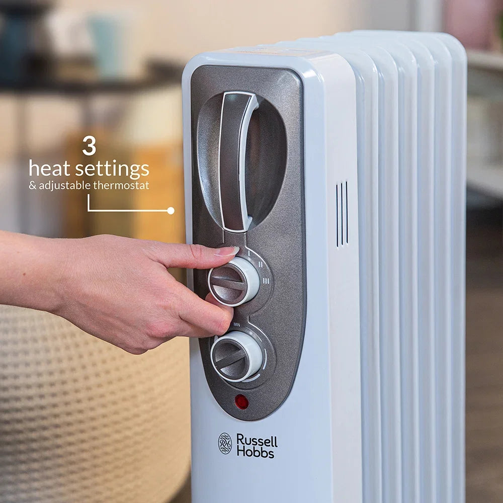 Russell Hobbs RHOFR5001 1.5kW Oil Filled Radiator, 7 Fin, White