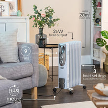Russell Hobbs RHOFR5002 2kW Oil Filled Radiator, 9 Fin, White