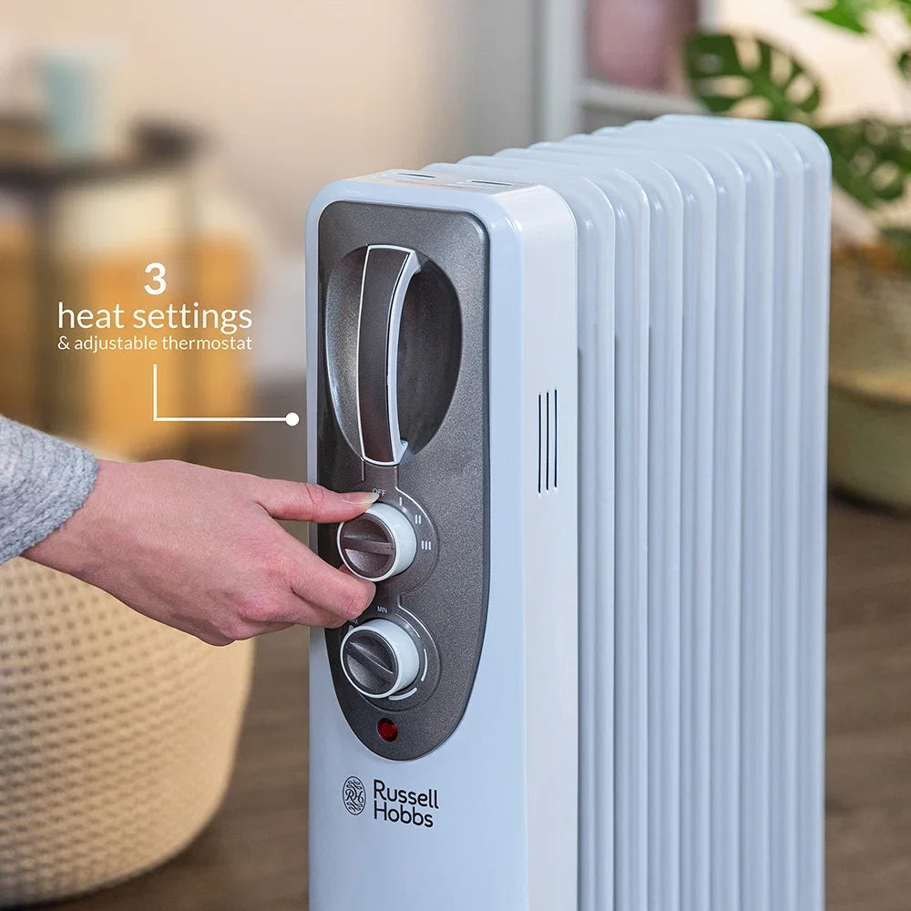 Russell Hobbs RHOFR5002 2kW Oil Filled Radiator, 9 Fin, White