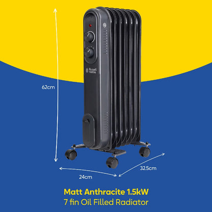 Russell Hobbs RHOFR7004A 1.5kW 7-fin Oil Filled Radiator in Matt Anthracite
