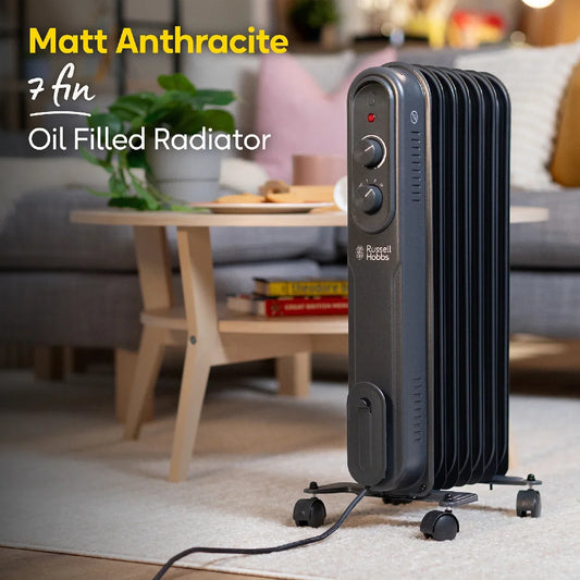 Russell Hobbs RHOFR7004A 1.5kW 7-fin Oil Filled Radiator in Matt Anthracite