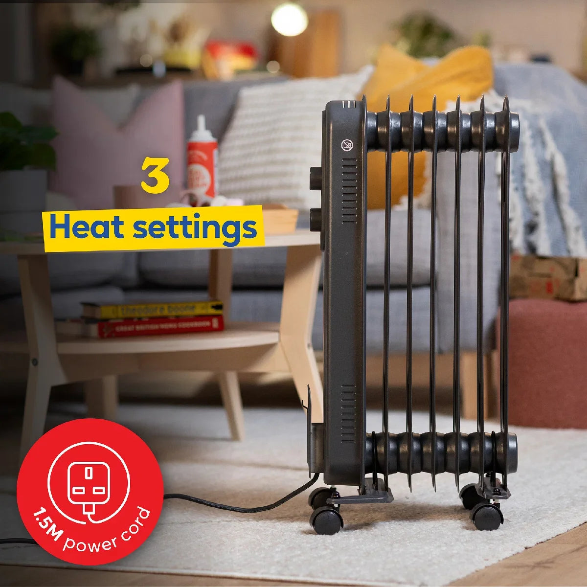 Russell Hobbs RHOFR7004A 1.5kW 7-fin Oil Filled Radiator in Matt Anthracite