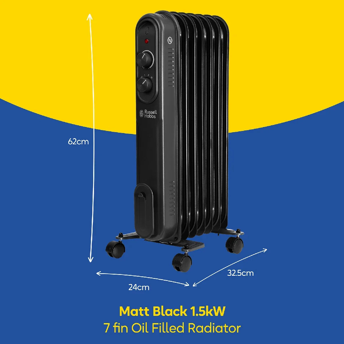 Russell Hobbs RHOFR7004B 1.5kW 7-fin Oil Filled Radiator in Matt Black